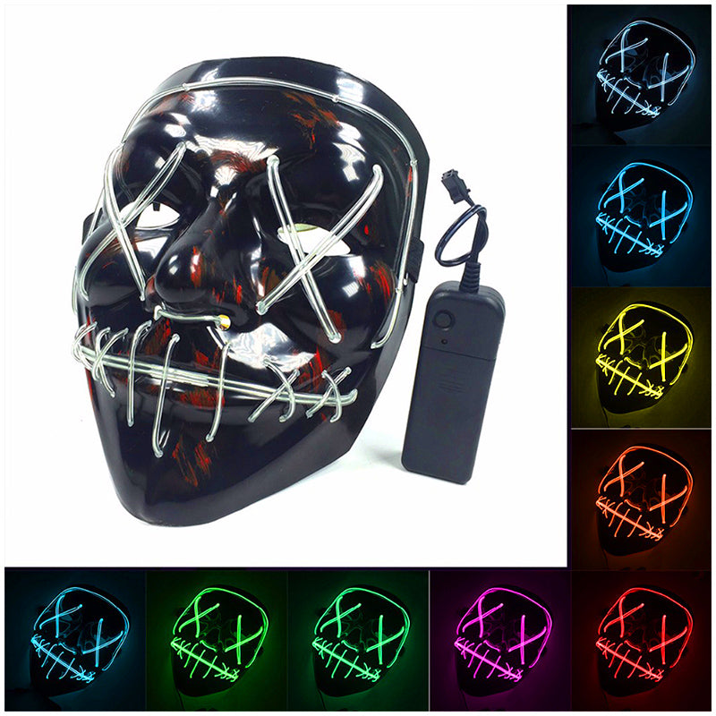 Light Up Purge Mask Led Scary Halloween Cosplay Masks for Adults - White/Red/Blue/Fluorescent Green/Yellow/Purple/Pink/Orange