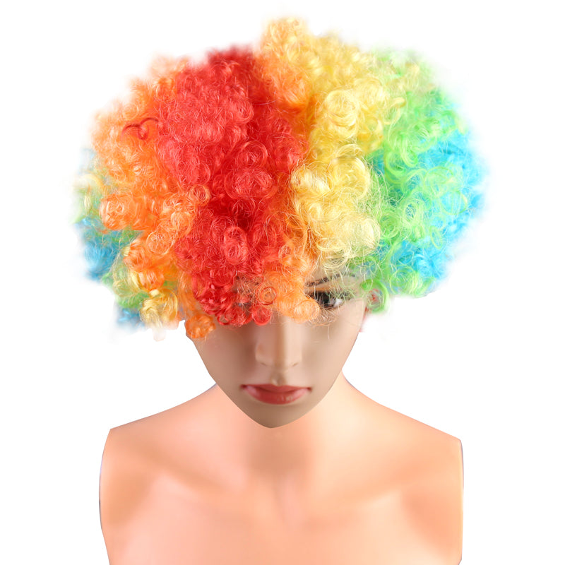 Rainbow Funny Clown Curly Wigs Crazy Afro Wig Disco Theme for Halloween Costume Prank Party