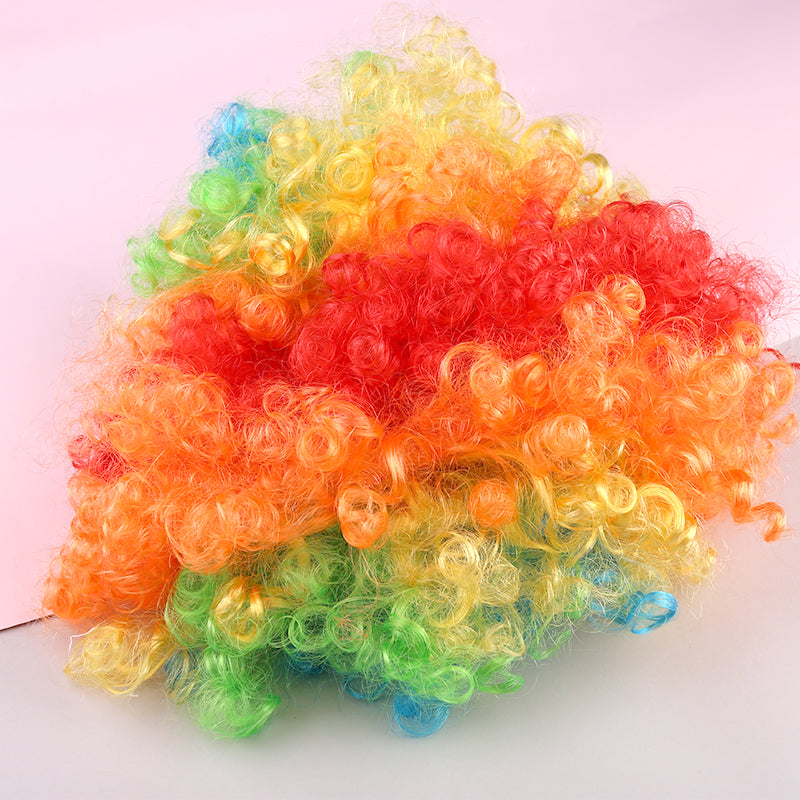 Rainbow Funny Clown Curly Wigs Crazy Afro Wig Disco Theme for Halloween Costume Prank Party
