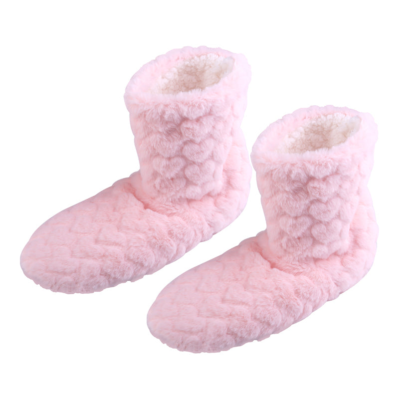 Cute Winter Slippers Couple Floor Socks Non-Slip Velvet Indoor High-Tube Shoes - Pink UK Size 7-7.5 8-9.5