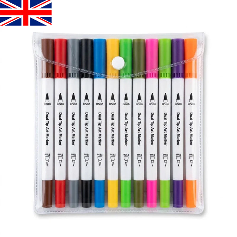 12 Colours Dual Tip Art Marker Pens Fineliners for Drawing & Colouring