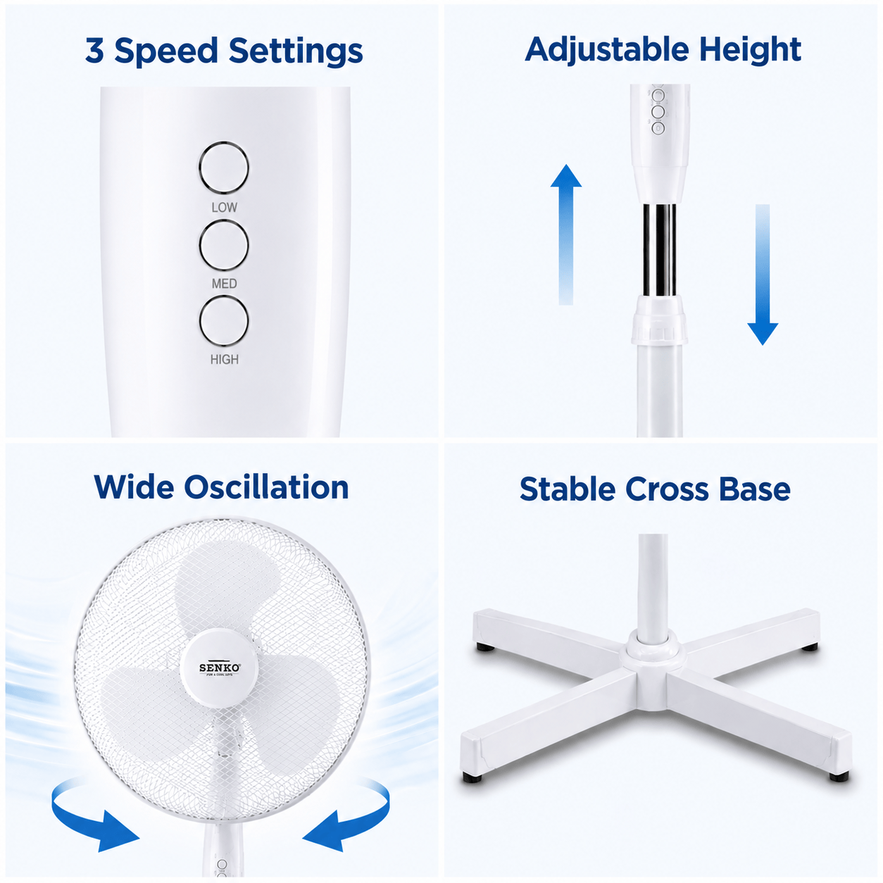 16" Pedestal Fan Cross Base Stand Fan 3 Speed Portable Home Office White