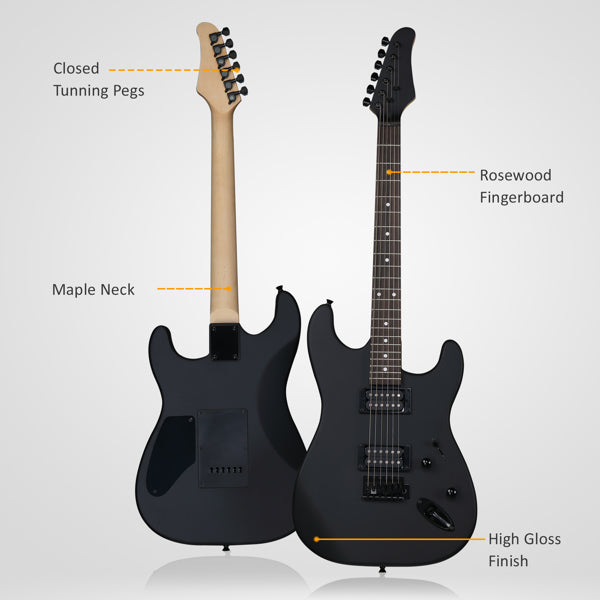 GST 39in Electric Guitar H-H Pickups Black suit for Heavier Rock