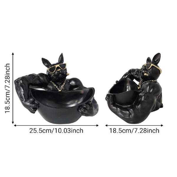 Bulldog Storage Sculpture, Resin Cool Dog Bulldog Statue Storage Tray, Bulldog Tray Ornament Key Snack Holder