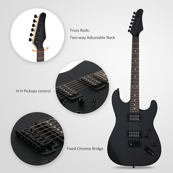 GST 39in Electric Guitar H-H Pickups Black suit for Heavier Rock