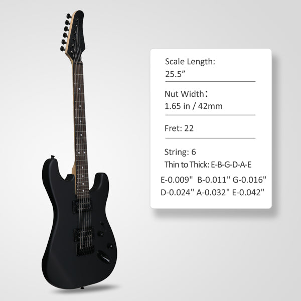 GST 39in Electric Guitar H-H Pickups Black suit for Heavier Rock