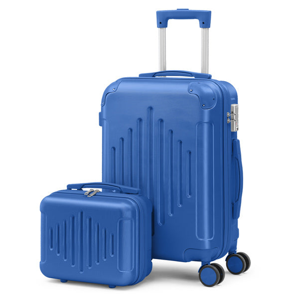 2-Piece ABS Luggage Set with Diamond Pattern & Non-TSA Locks (12in+20in) – Navy Blue 55×35×25cm (21.7×13.8×9.8in)