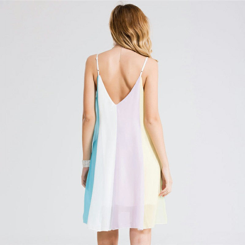 Women Chiffon Stitching Mini Dress Beach Dress Bikini Cover Up Kaftan Swing UK