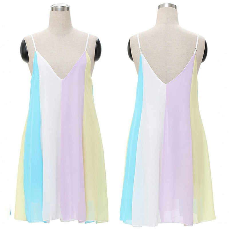Women Chiffon Stitching Mini Dress Beach Dress Bikini Cover Up Kaftan Swing UK