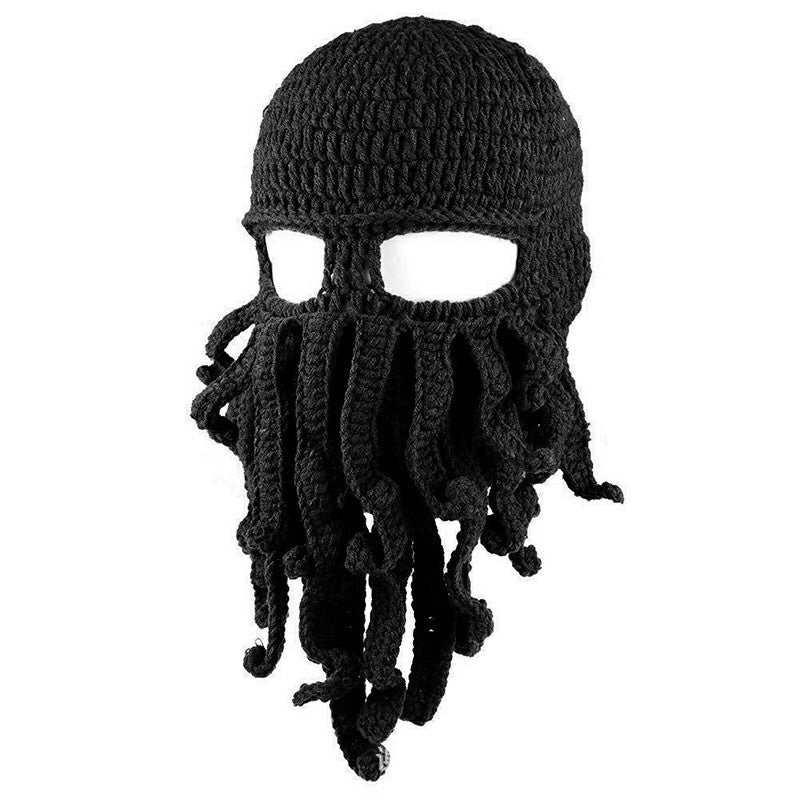 Octopus Beard Beanie Hat Warm Knit Funny Hat for Costume Party or Outdoor Activities Black Red Green Brown