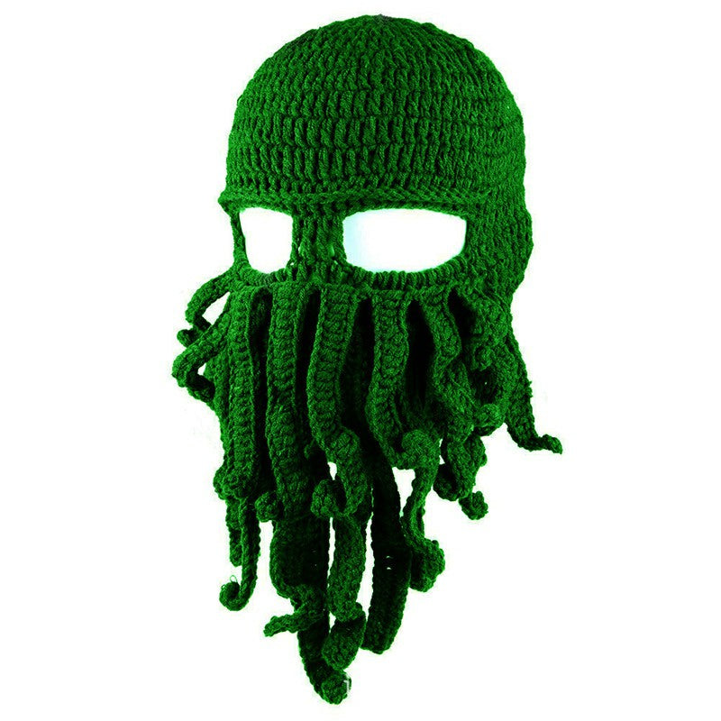 Octopus Beard Beanie Hat Warm Knit Funny Hat for Costume Party or Outdoor Activities Black Red Green Brown