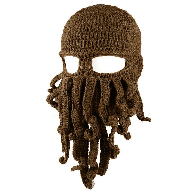Octopus Beard Beanie Hat Warm Knit Funny Hat for Costume Party or Outdoor Activities Black Red Green Brown