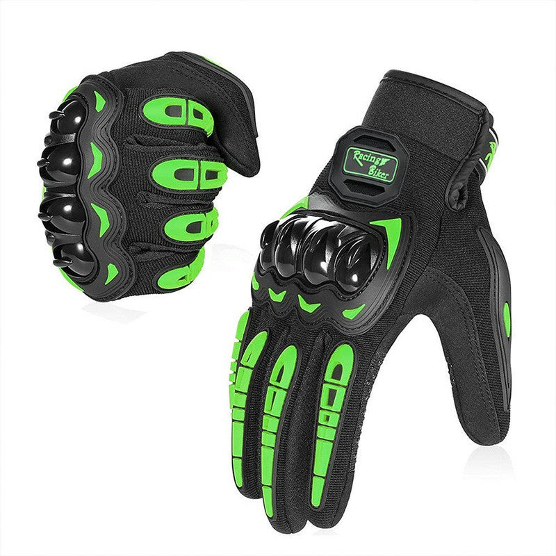 Thermal Motorbike Motorcycle Gloves Knuckle And Finger Protection Green sizes L M Winter Summer
