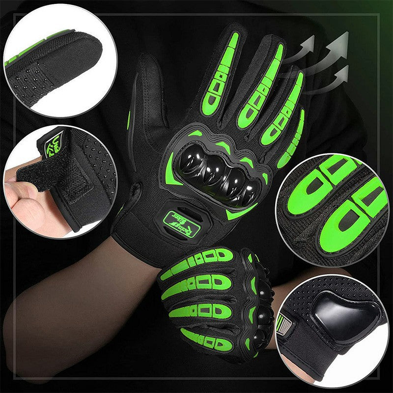 Thermal Motorbike Motorcycle Gloves Knuckle And Finger Protection Green sizes L M Winter Summer