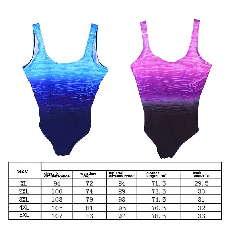 Round Neck Swimsuit One Piece Swimwear Gradient Color U Back Bathing Suits for Women - Blue