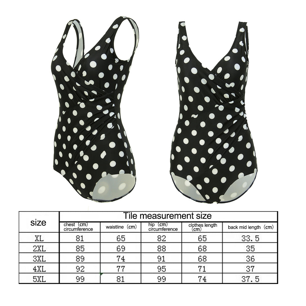 Lady Tummy Control Swimming Costume One Piece Bathing Swimwear Swimsuit - Black White Dot