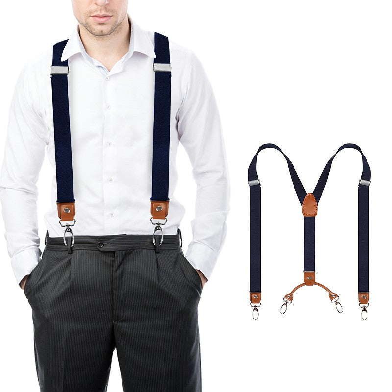 Y Back Adjustable Suspenders Elastic Straps with Metal Snap Hooks - Multiple Colours