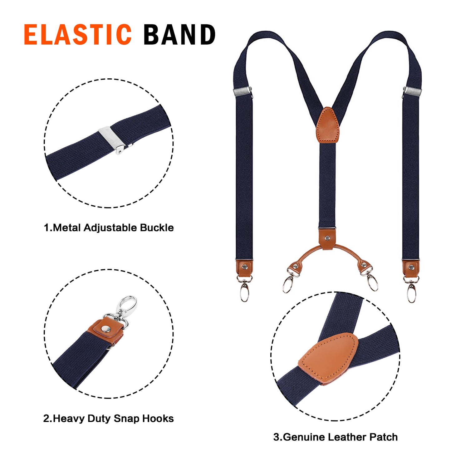 Y Back Adjustable Suspenders Elastic Straps with Metal Snap Hooks - Multiple Colours