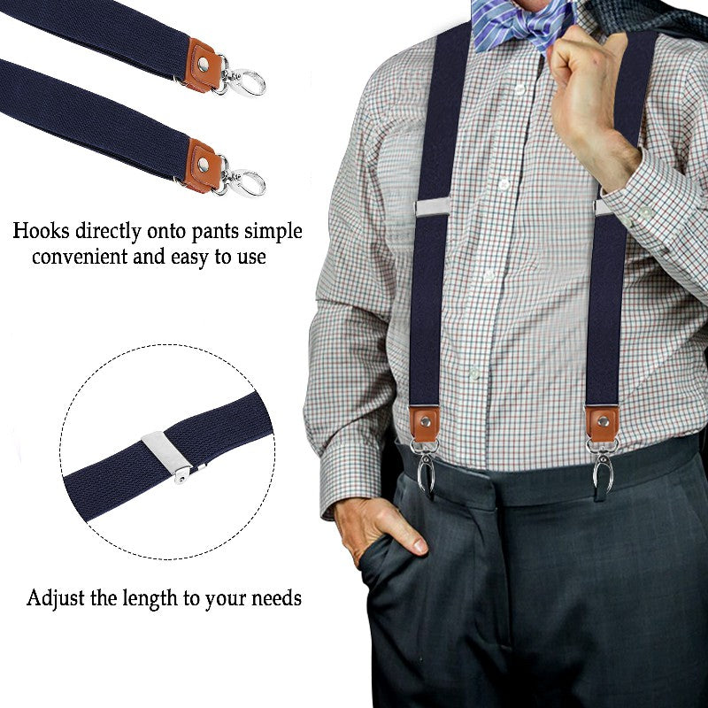 Y Back Adjustable Suspenders Elastic Straps with Metal Snap Hooks - Multiple Colours