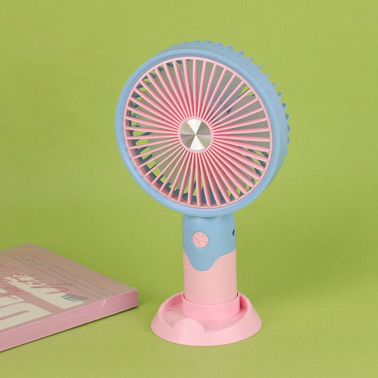Mini Hand-held Fan Portable 3 Speed Desk Fan USB Rechargeable - Pink & Bue