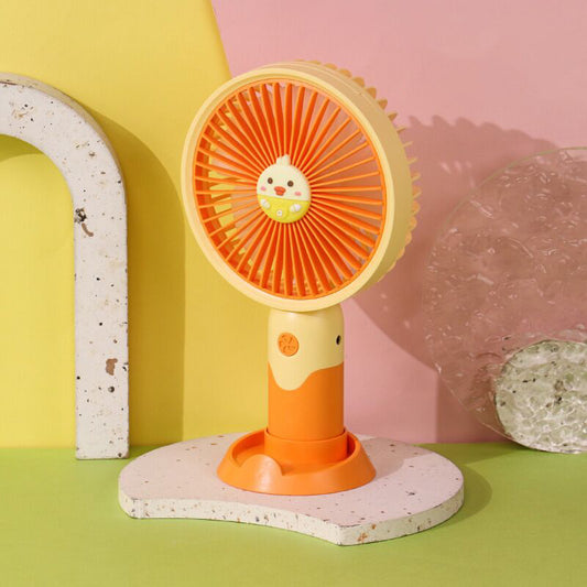 Mini Hand-held Fan Portable 3 Speed Desk Fan USB Rechargeable - Cartoon Orange
