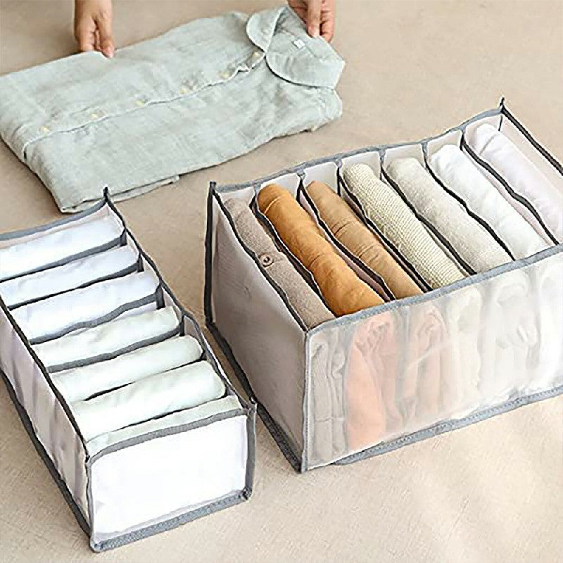Clothes Storage Bags Foldable Organizer Wardrobe Cube Closet Boxes Compartment for Pants 7 Grids