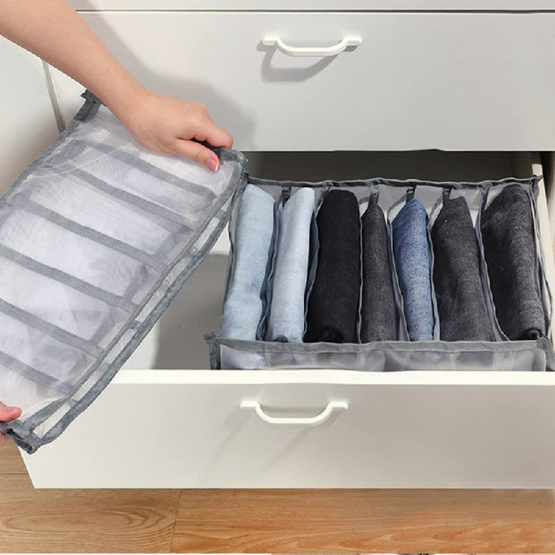 Clothes Storage Bags Foldable Organizer Wardrobe Cube Closet Boxes Compartment for Pants 7 Grids