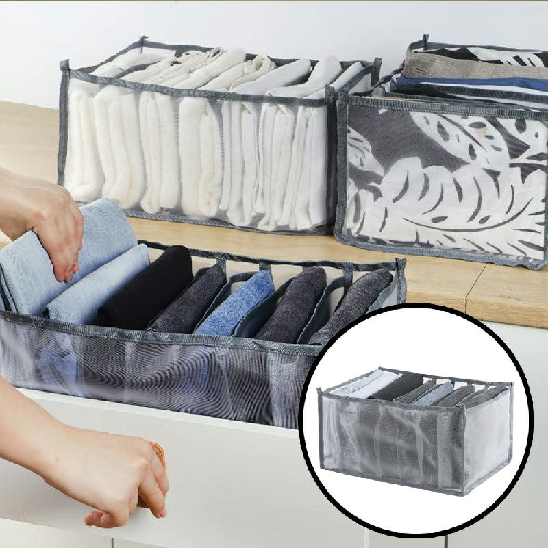 Clothes Storage Bags Foldable Organizer Wardrobe Cube Closet Boxes Compartment for Pants 7 Grids