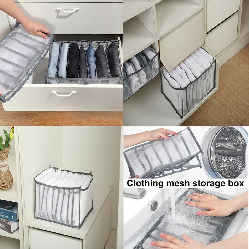 Clothes Storage Bags Foldable Organizer Wardrobe Cube Closet Boxes Compartment for Pants 7 Grids