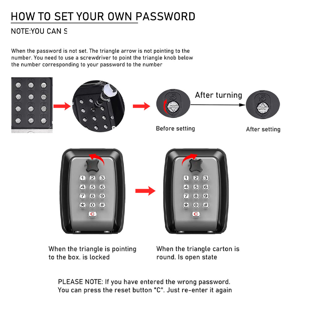 Wall Mounted Key Storage Box Key Combination Password Lock with Push Button - Grey