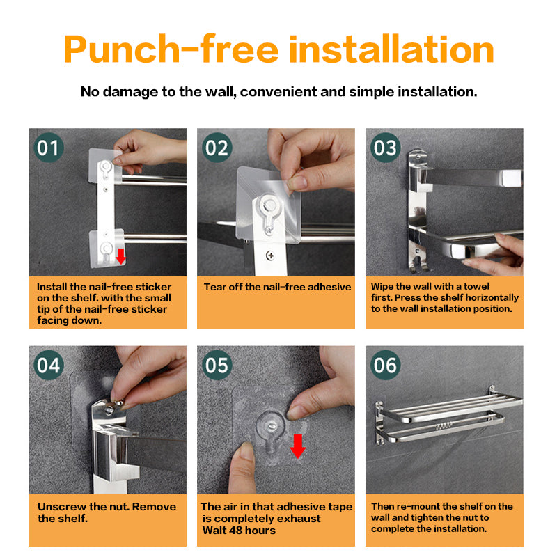 Foldable Double Towel Rail Holder Wall Mounted Stainless Steel Bathroom Rack Shelf