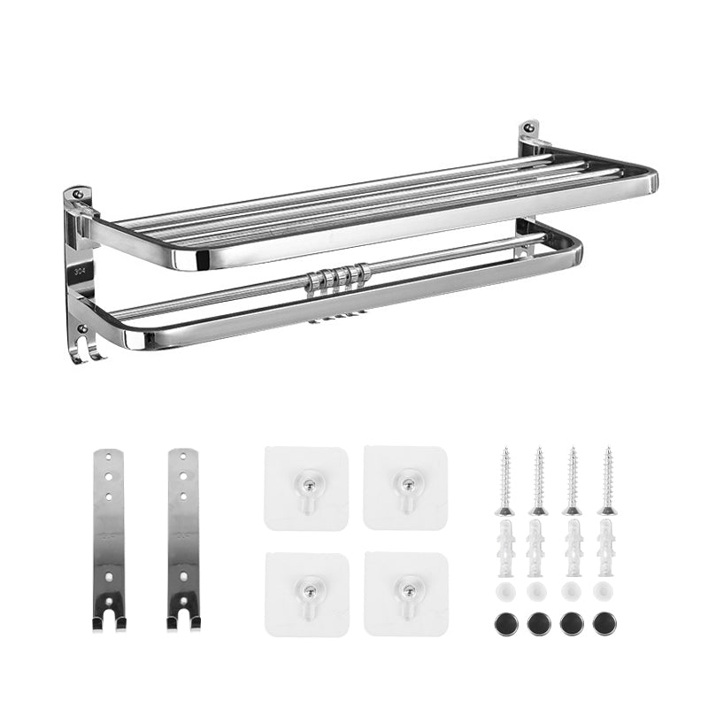 Foldable Double Towel Rail Holder Wall Mounted Stainless Steel Bathroom Rack Shelf
