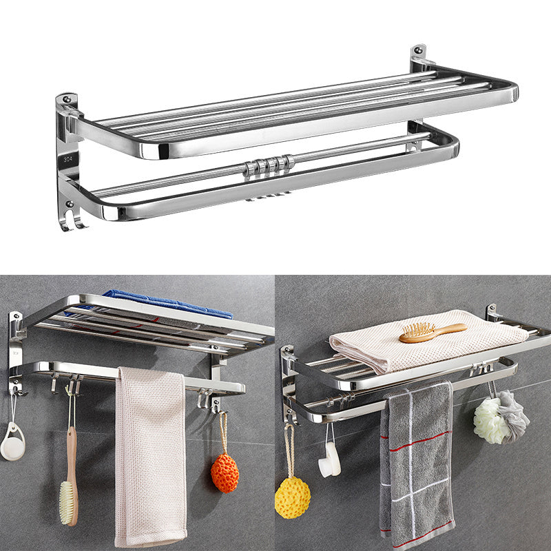 Foldable Double Towel Rail Holder Wall Mounted Stainless Steel Bathroom Rack Shelf