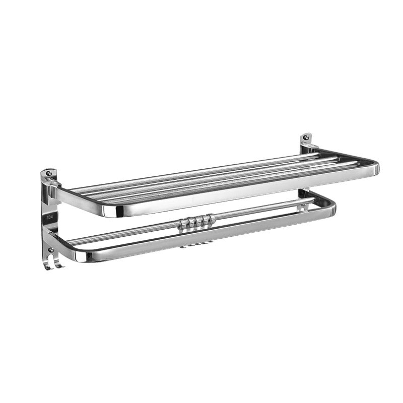Foldable Double Towel Rail Holder Wall Mounted Stainless Steel Bathroom Rack Shelf