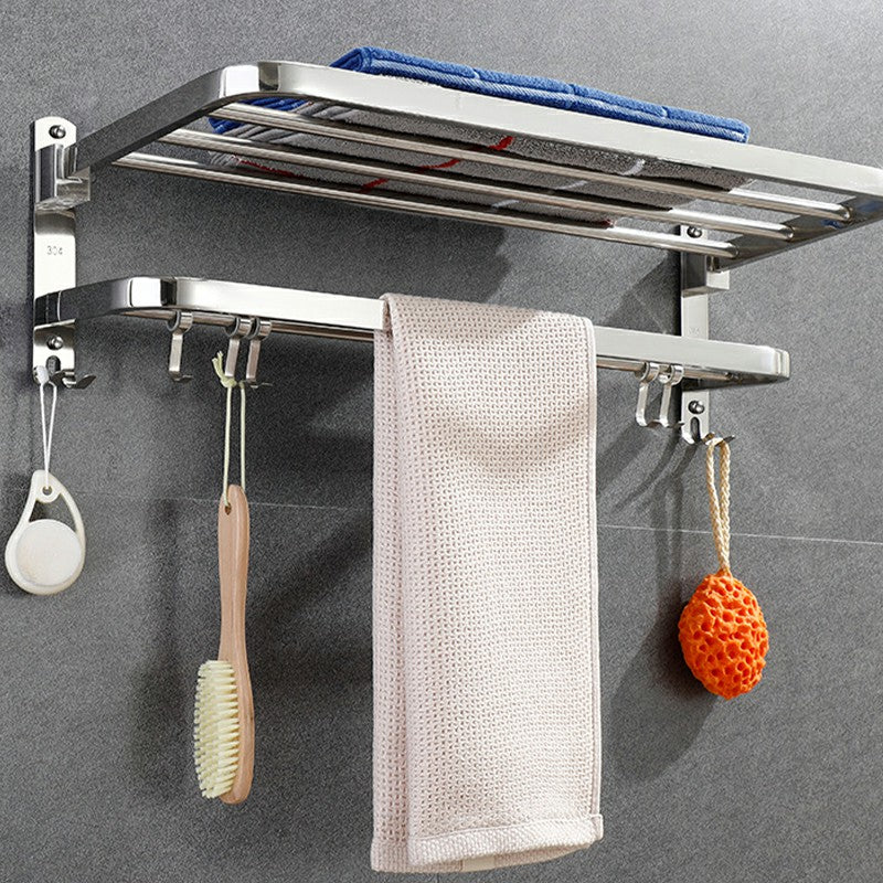 Foldable Double Towel Rail Holder Wall Mounted Stainless Steel Bathroom Rack Shelf