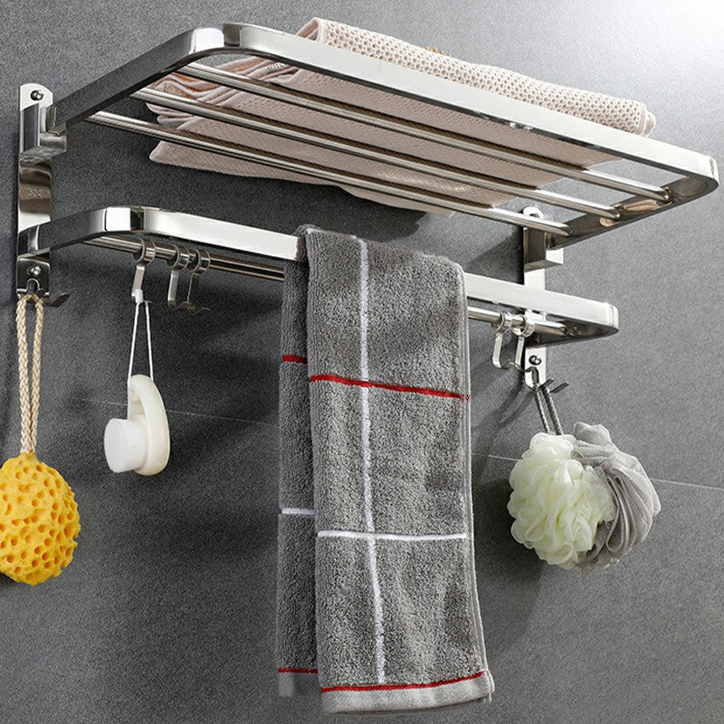 Foldable Double Towel Rail Holder Wall Mounted Stainless Steel Bathroom Rack Shelf