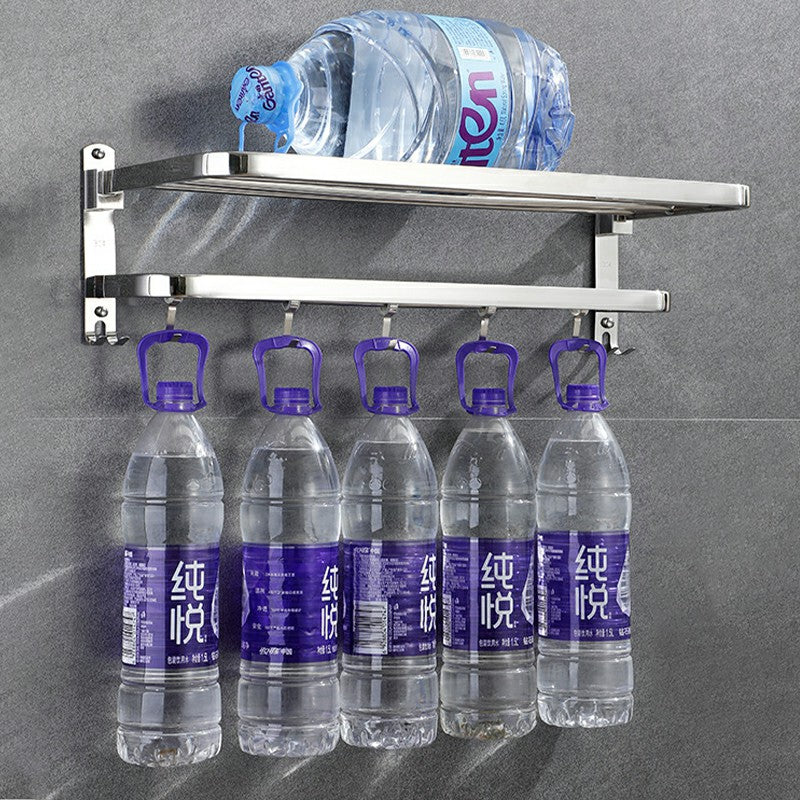 Foldable Double Towel Rail Holder Wall Mounted Stainless Steel Bathroom Rack Shelf