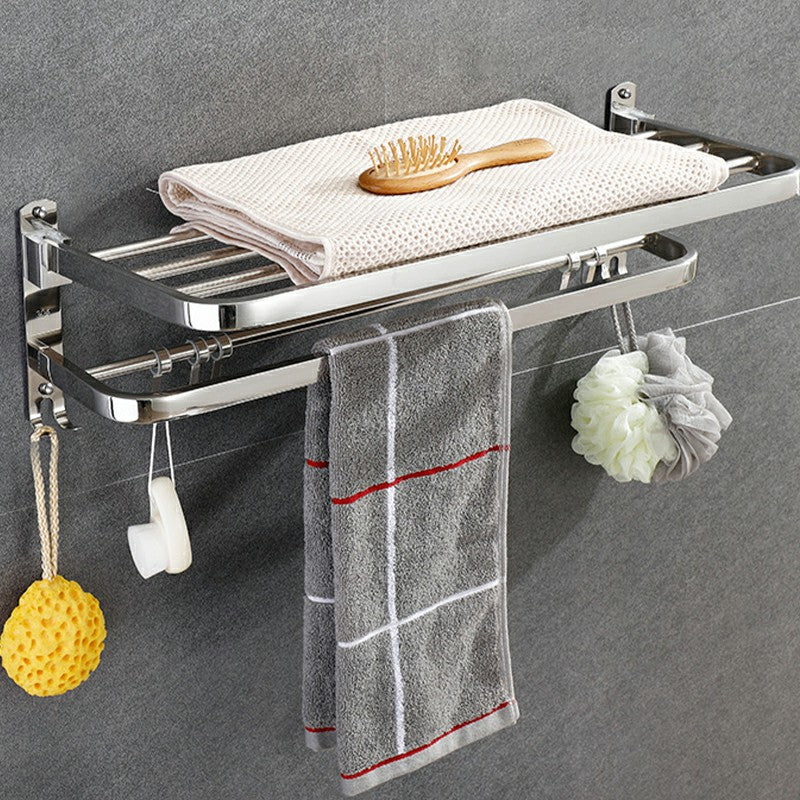 Foldable Double Towel Rail Holder Wall Mounted Stainless Steel Bathroom Rack Shelf