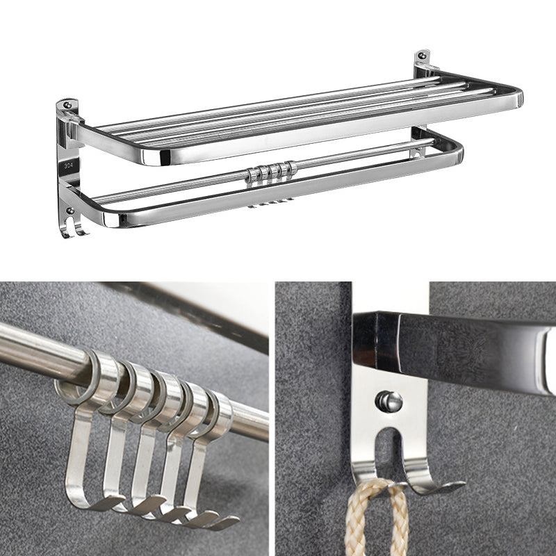 Foldable Double Towel Rail Holder Wall Mounted Stainless Steel Bathroom Rack Shelf
