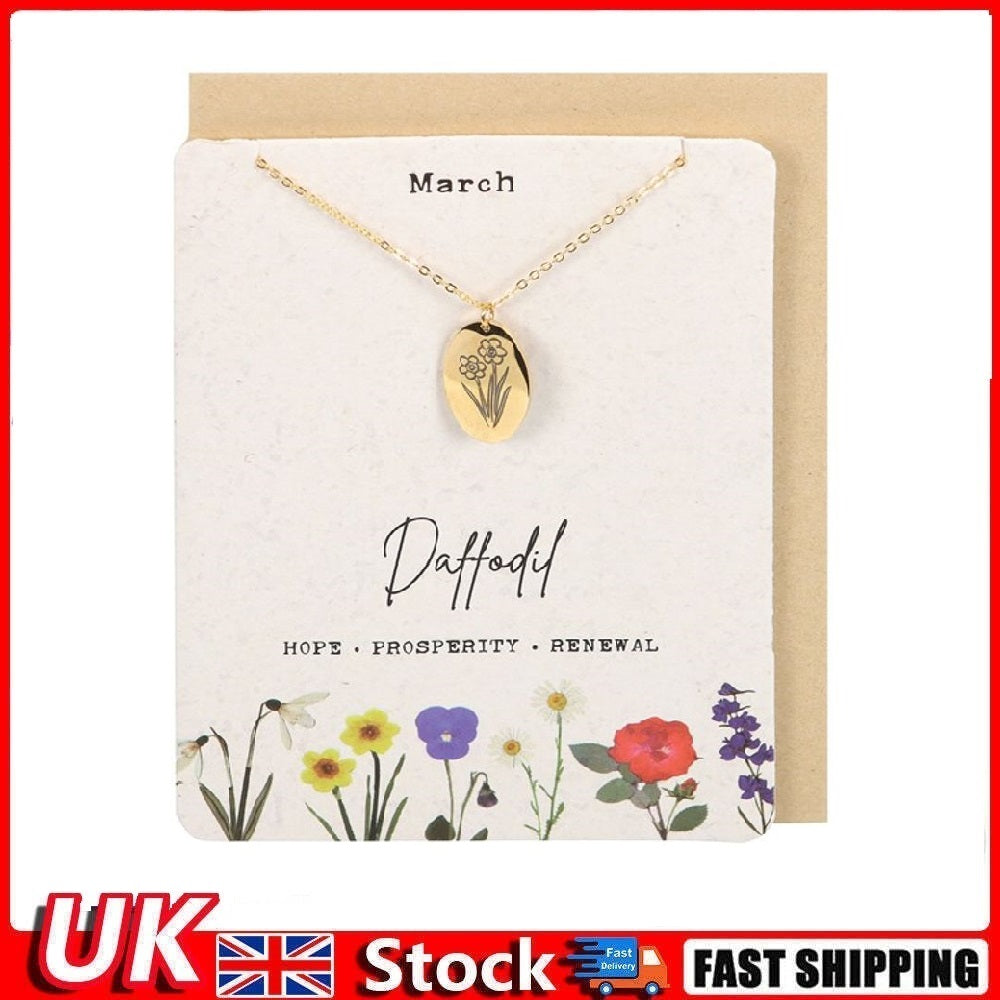 March Daffodil Birth Flower Necklace Card