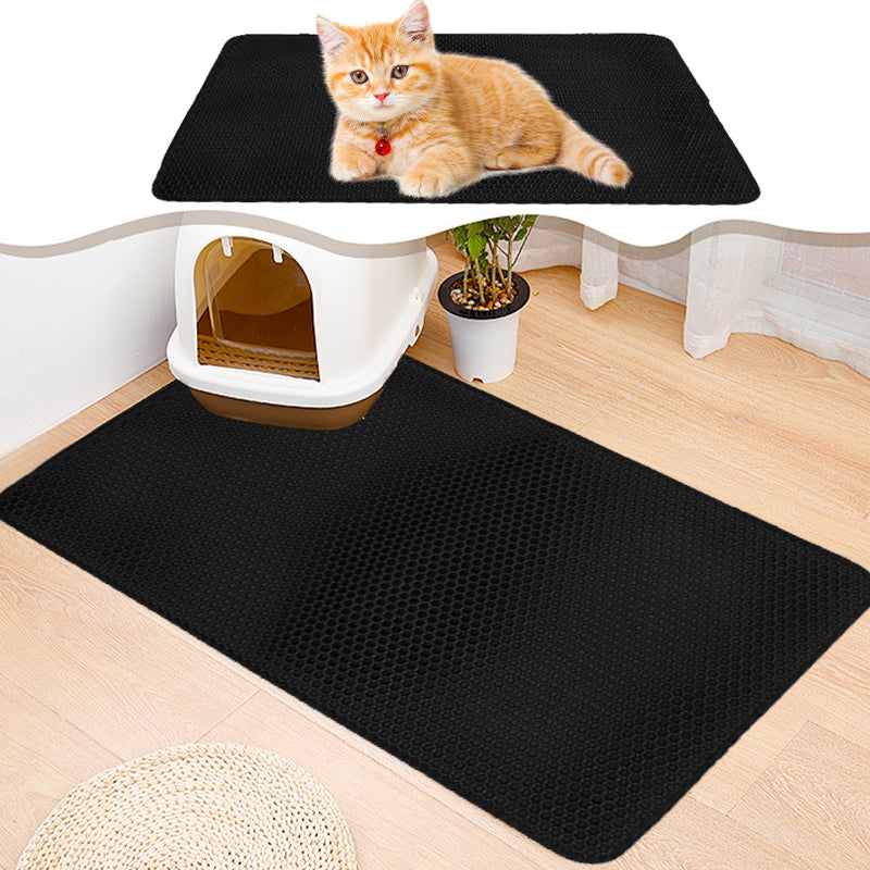 Double Layer Cat Litter Mat Non Slip Cat Litter Trapper Washable Pad for Cats Litter Box Paw Clean - Khaki Grey Black