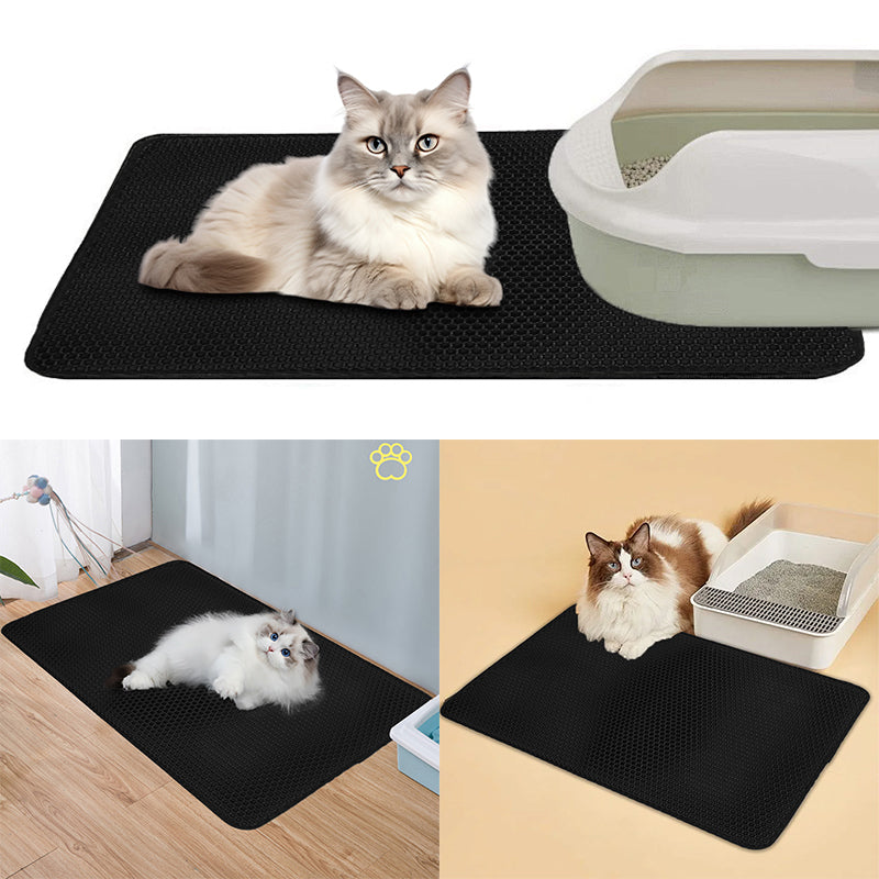 Double Layer Cat Litter Mat Non Slip Cat Litter Trapper Washable Pad for Cats Litter Box Paw Clean - Khaki Grey Black