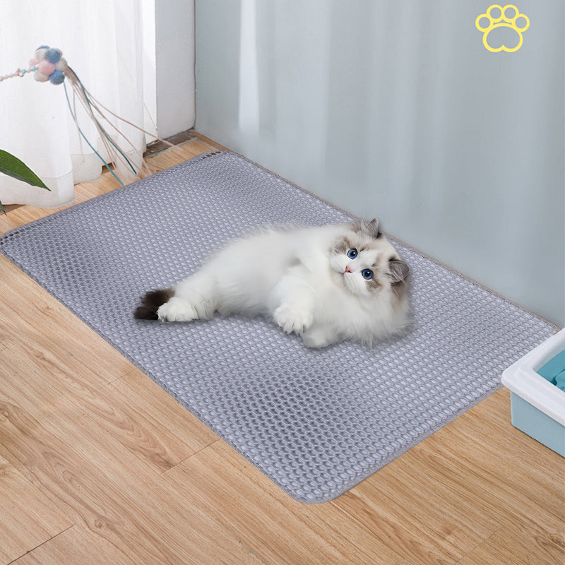 Double Layer Cat Litter Mat Non Slip Cat Litter Trapper Washable Pad for Cats Litter Box Paw Clean - Khaki Grey Black