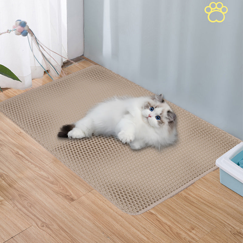 Double Layer Cat Litter Mat Non Slip Cat Litter Trapper Washable Pad for Cats Litter Box Paw Clean - Khaki Grey Black