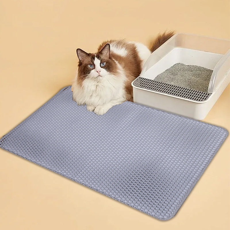 Double Layer Cat Litter Mat Non Slip Cat Litter Trapper Washable Pad for Cats Litter Box Paw Clean - Khaki Grey Black