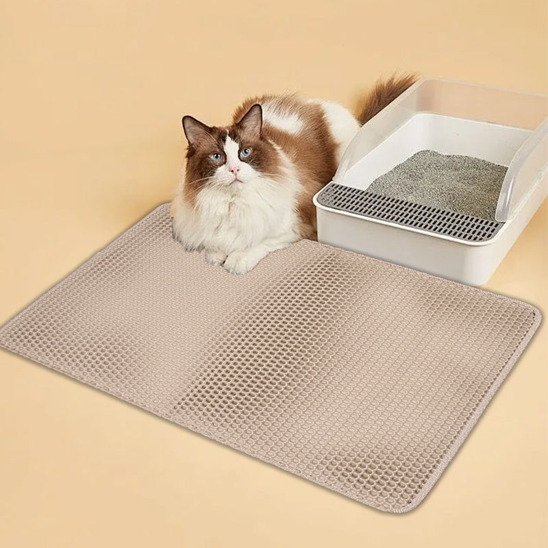 Double Layer Cat Litter Mat Non Slip Cat Litter Trapper Washable Pad for Cats Litter Box Paw Clean - Khaki Grey Black