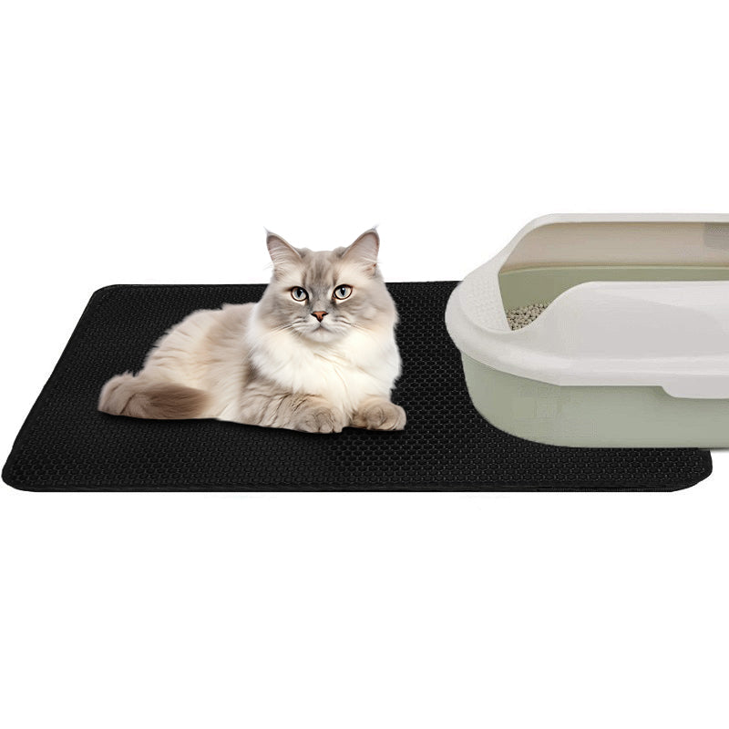 Double Layer Cat Litter Mat Non Slip Cat Litter Trapper Washable Pad for Cats Litter Box Paw Clean - Khaki Grey Black