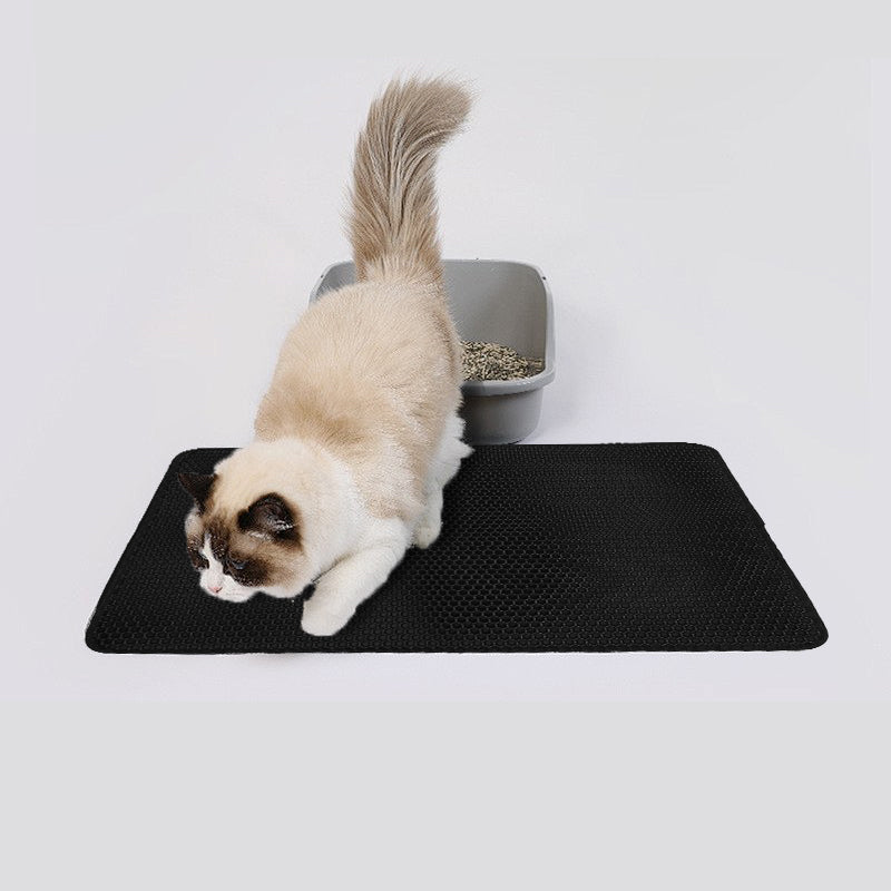 Double Layer Cat Litter Mat Non Slip Cat Litter Trapper Washable Pad for Cats Litter Box Paw Clean - Khaki Grey Black