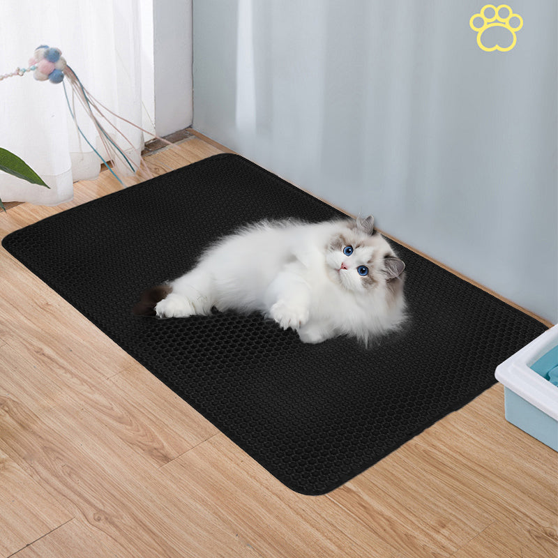 Double Layer Cat Litter Mat Non Slip Cat Litter Trapper Washable Pad for Cats Litter Box Paw Clean - Khaki Grey Black
