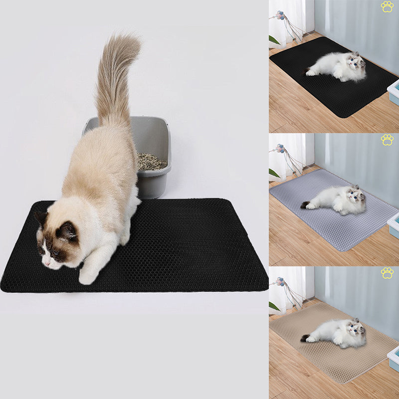 Double Layer Cat Litter Mat Non Slip Cat Litter Trapper Washable Pad for Cats Litter Box Paw Clean - Khaki Grey Black